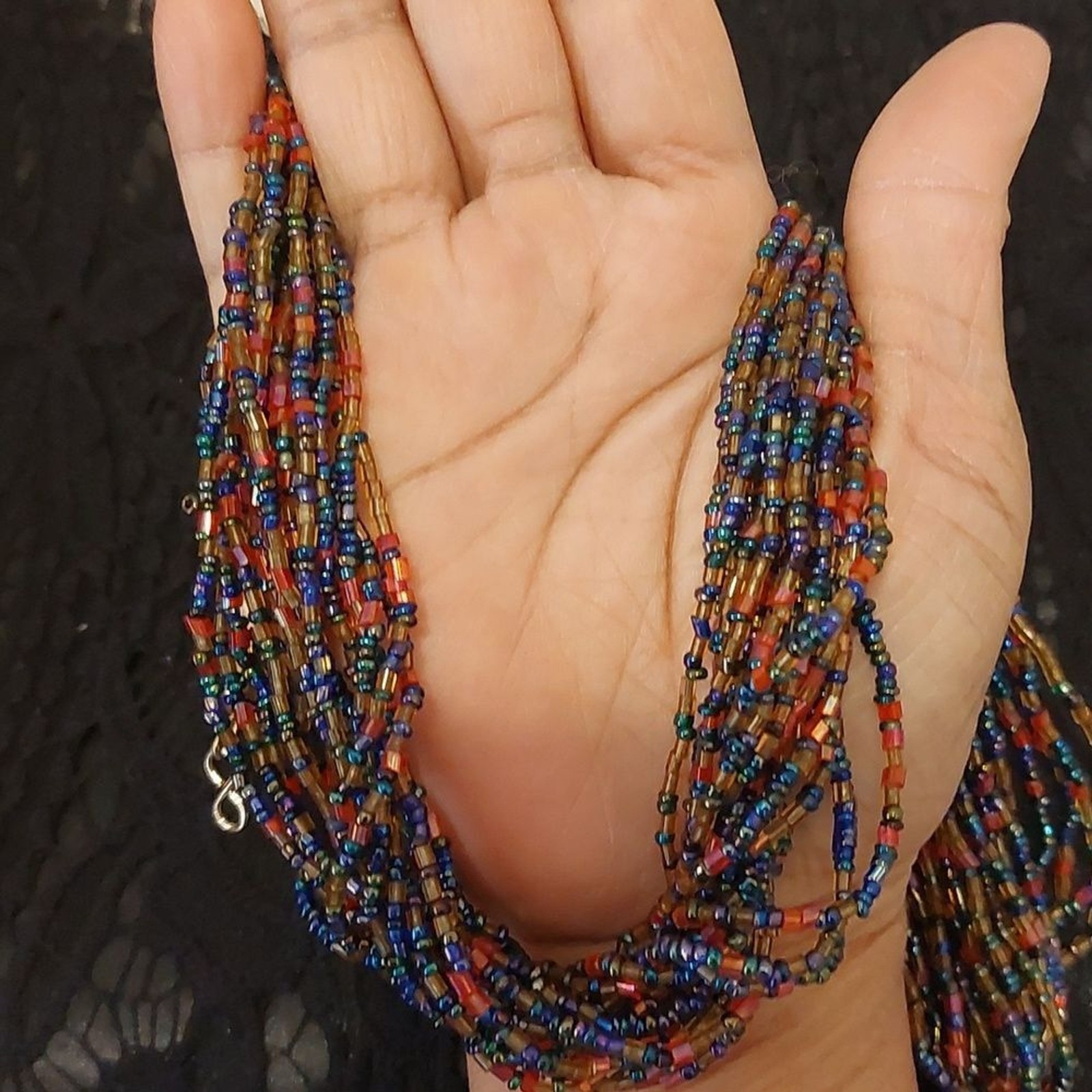 Vintage Artisan Colorful Multistrand Bead Necklace Hook and Loop Clasp