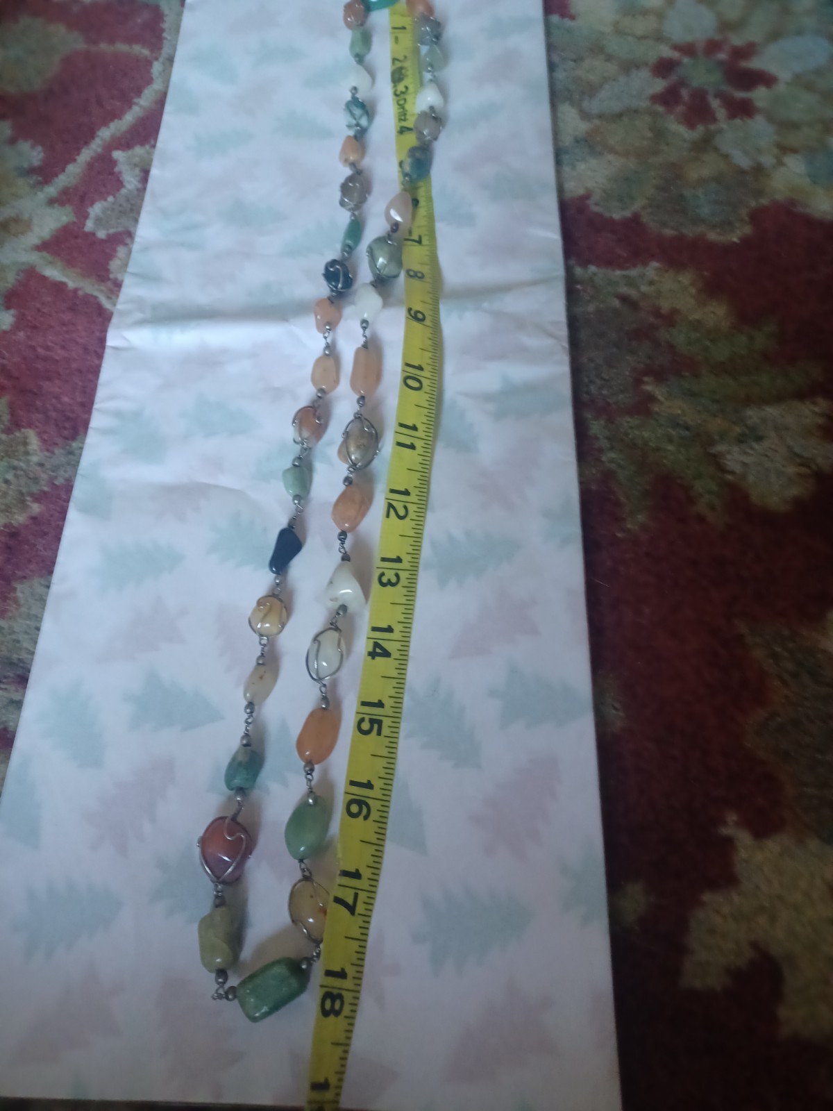 Vtg Artisan Wire Wrapped Tumbled Stone Linked Necklace 18″ Drop. Beggars Beads