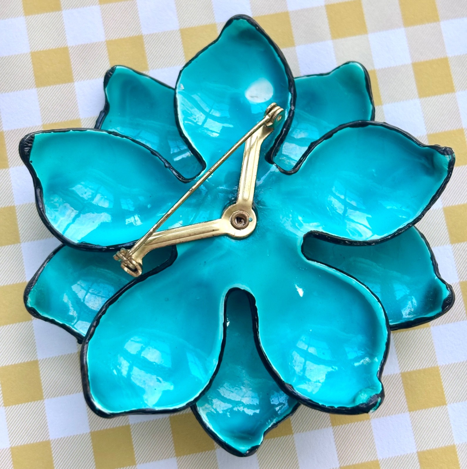 HUGE! blue Vintage FLOWER Brooch PIN Lightweight RETRO Spring Bloom💙💐