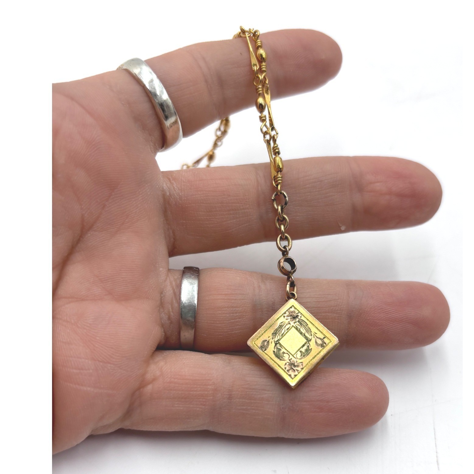 Antique VICTORIAN watch fob on a Victorian necklace Etched Bar Link Chain