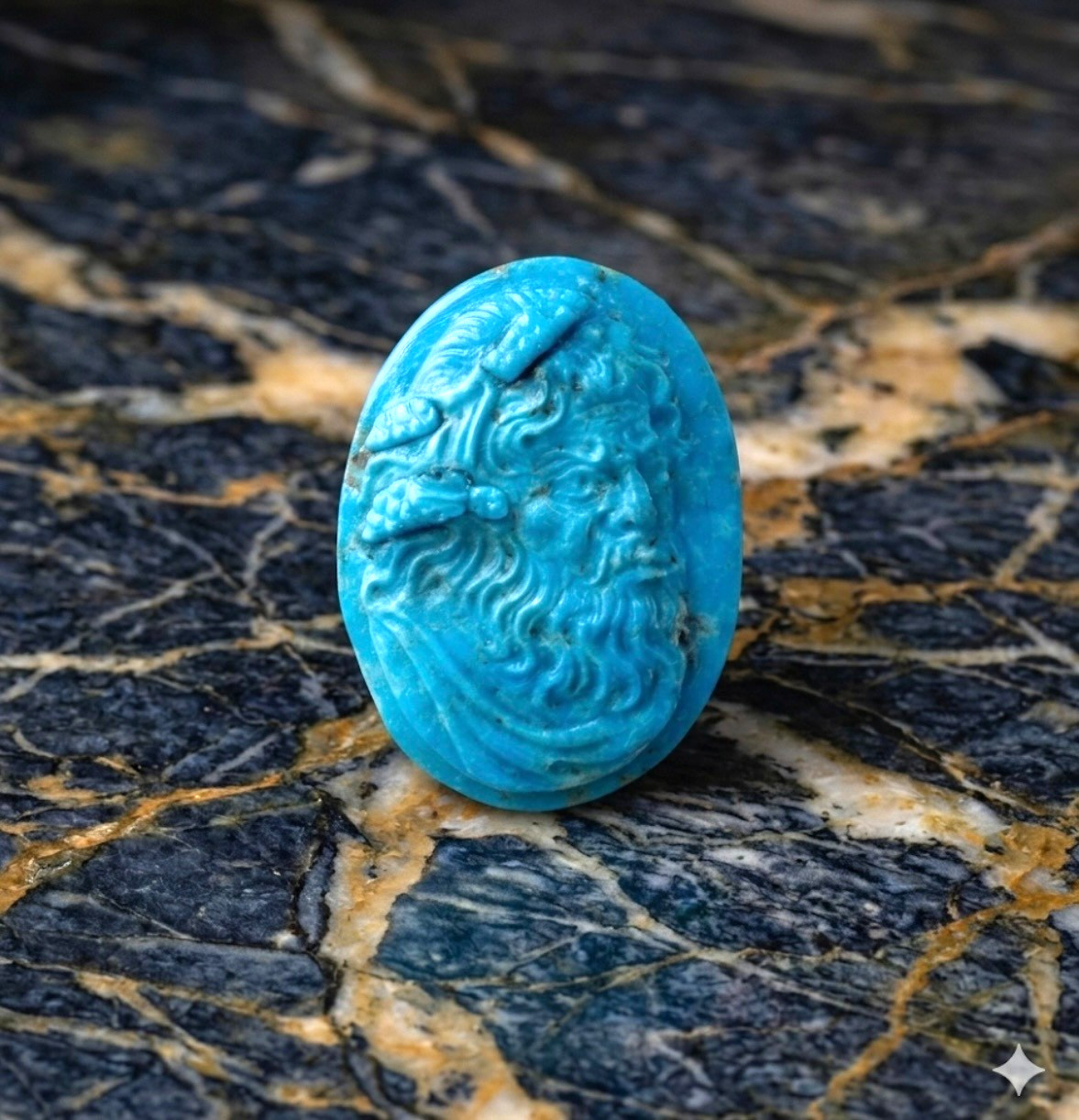 AMAZING ORIGINAL TURQUOISE CAMEO HANDMADE BACCUS GOD