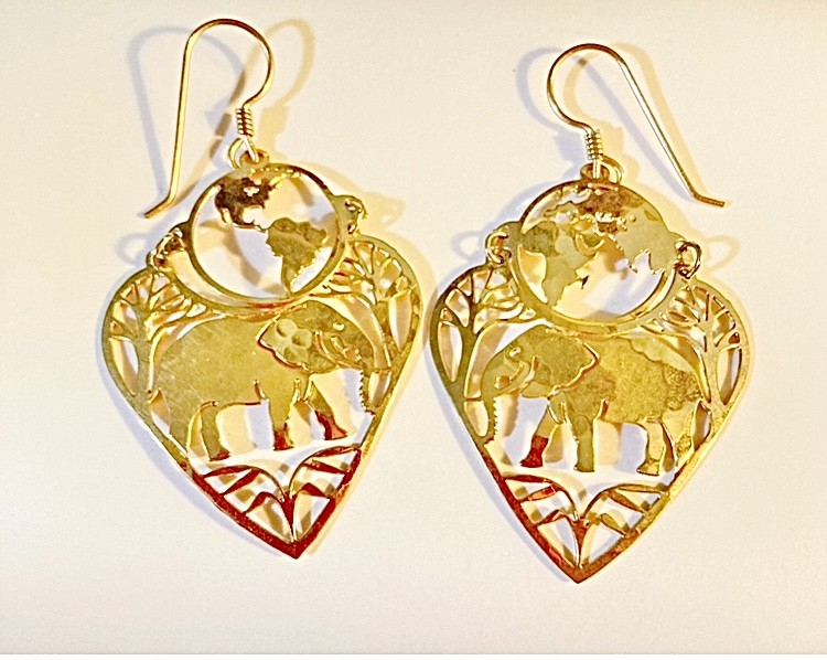 Silver Elephant Earrings Pewter Safari Drop Dangle Jim Clift GOP 80s Vintage