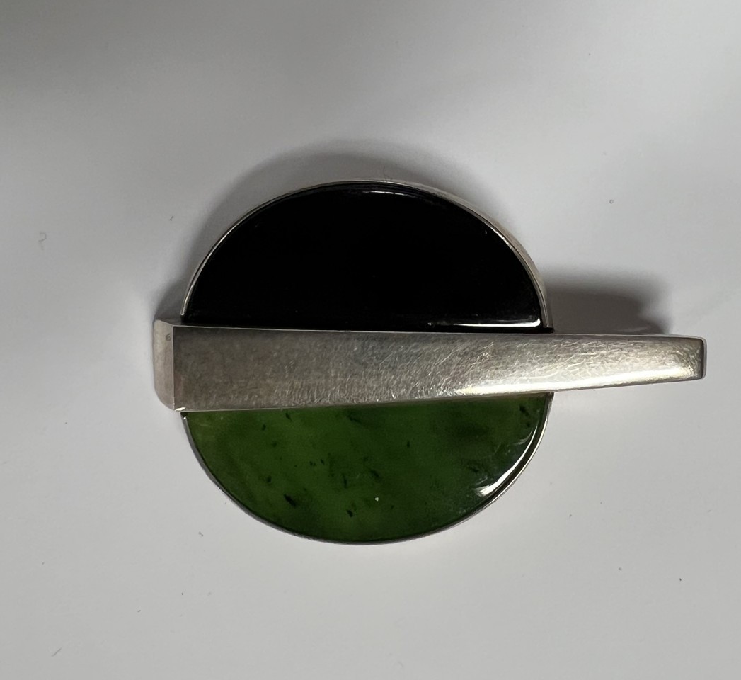 Niels Eric N. E. FROM Sterling Modernist Jade (Nephrite) and Onyx Pendant