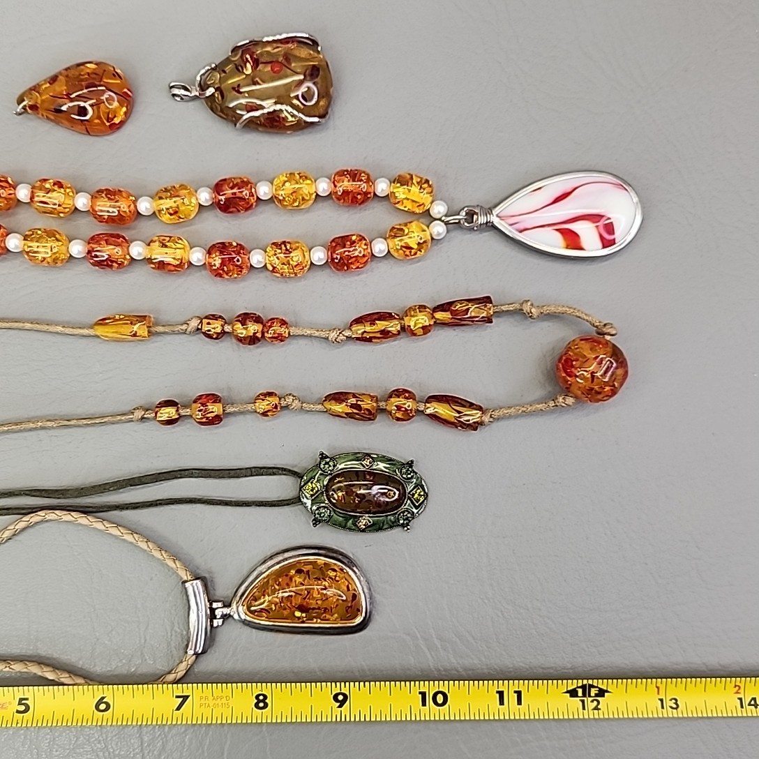 Faux Amber Necklace Lot of 6 Pendants Beads