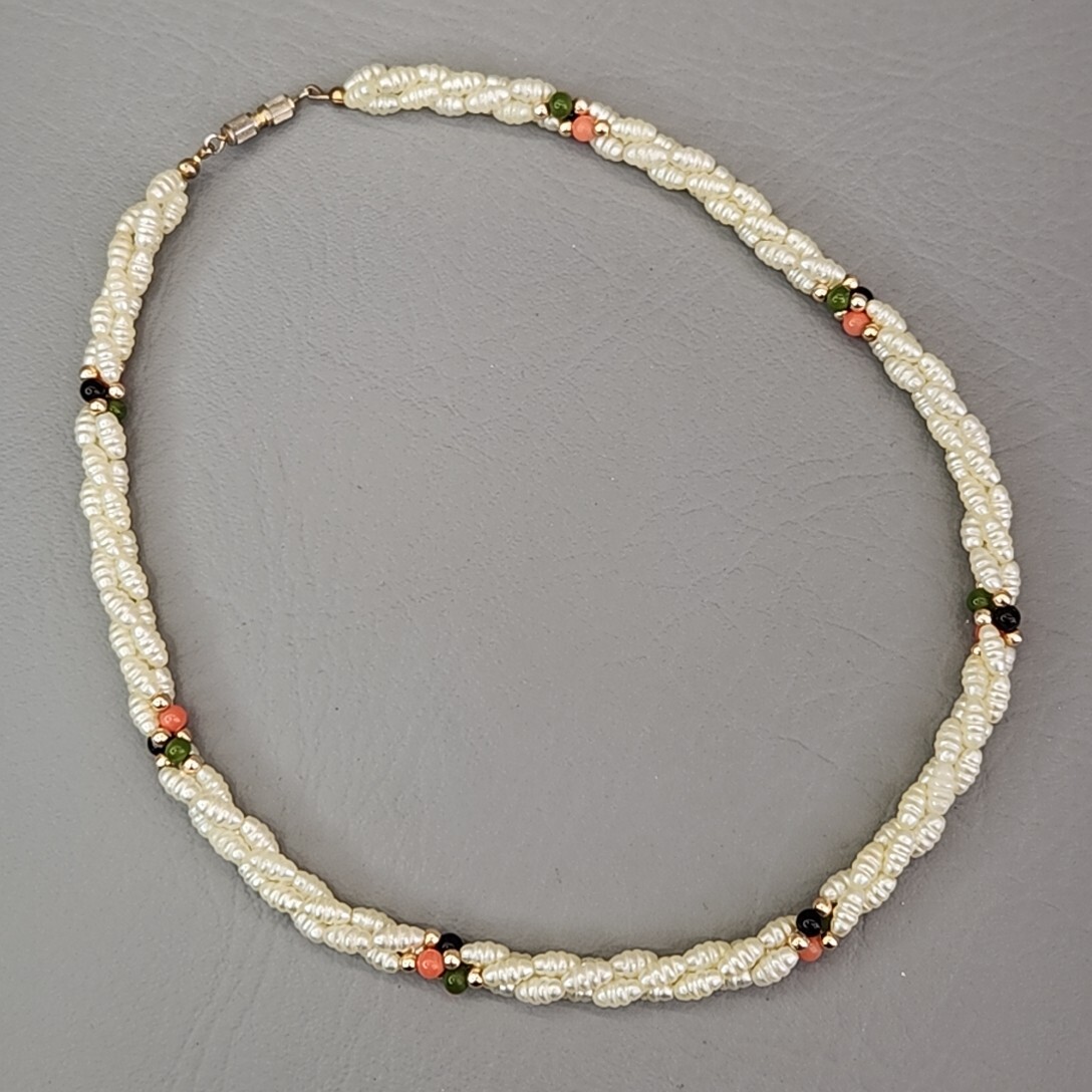 Vintage Beaded Necklace Lot of 2 MOP Faux Pearl Twist 17-18″