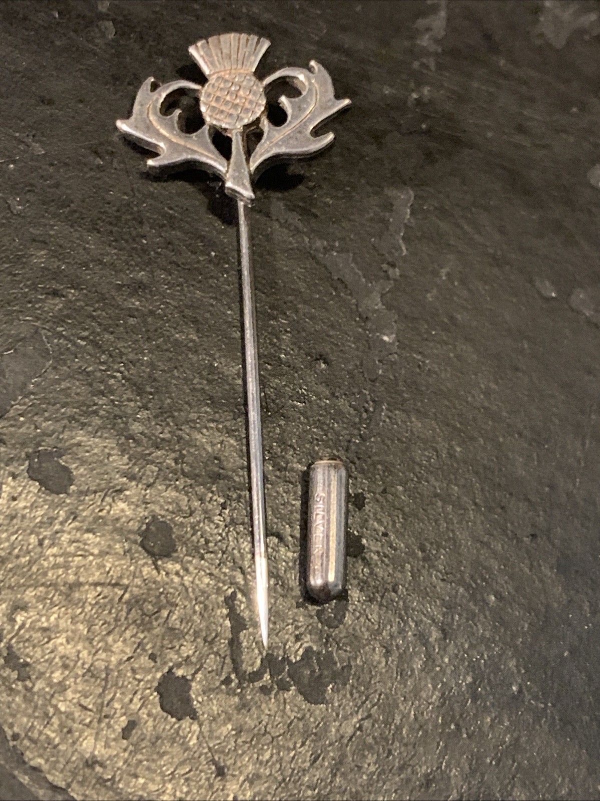 Vintage Scottish Thistle Silver Tone Stick Pin. Approximately 2 Inches Long.