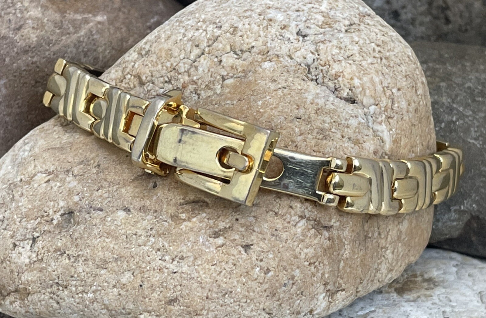Vintage Bracelet Belt Buckle Gold Tone Link Adjustable Closure Magnetic Jewelry