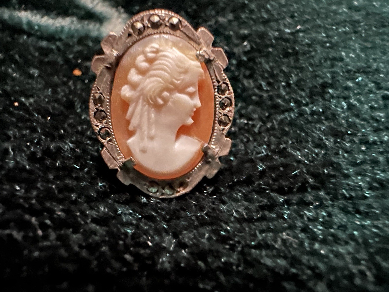Vintage/Antique Genuine Shell Cameo Necklace, Brac, Sterling Silver. Victorian.