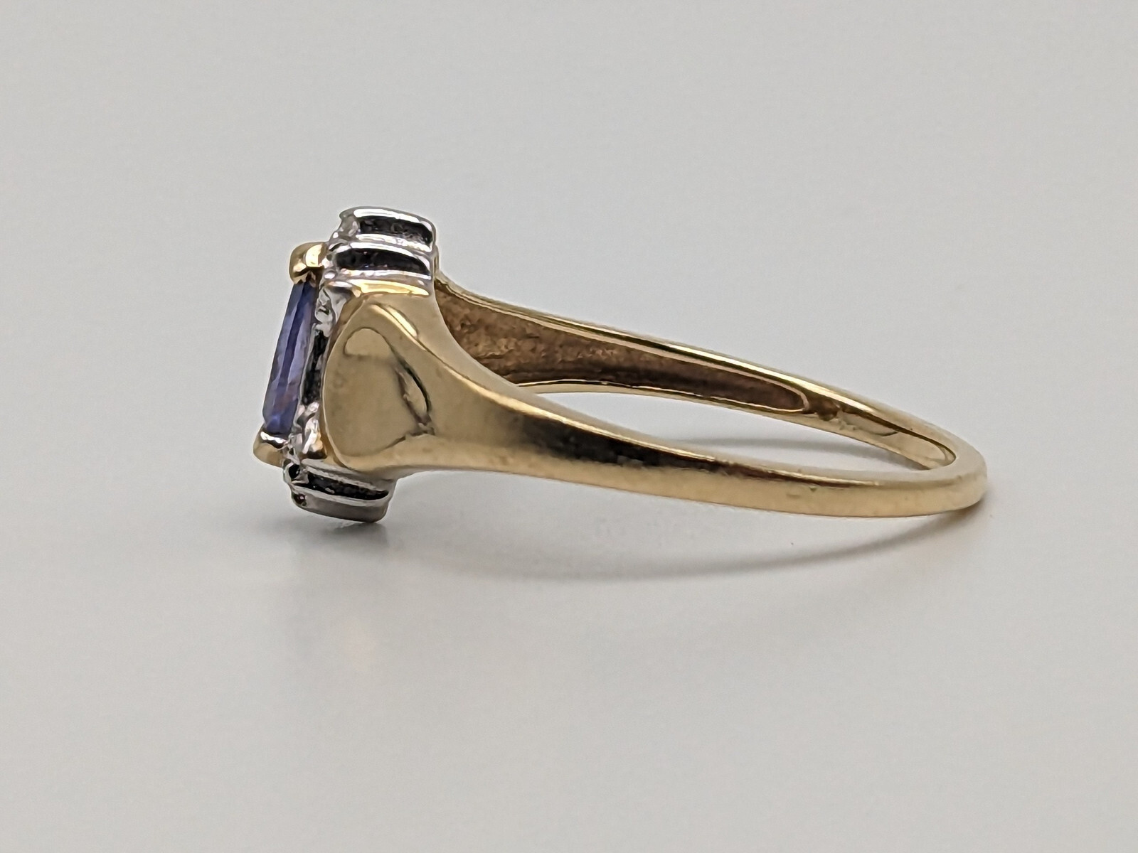 10k Yellow Gold Blue Iolite and Diamond Ring Violet Marquise Cut Diamond Ring