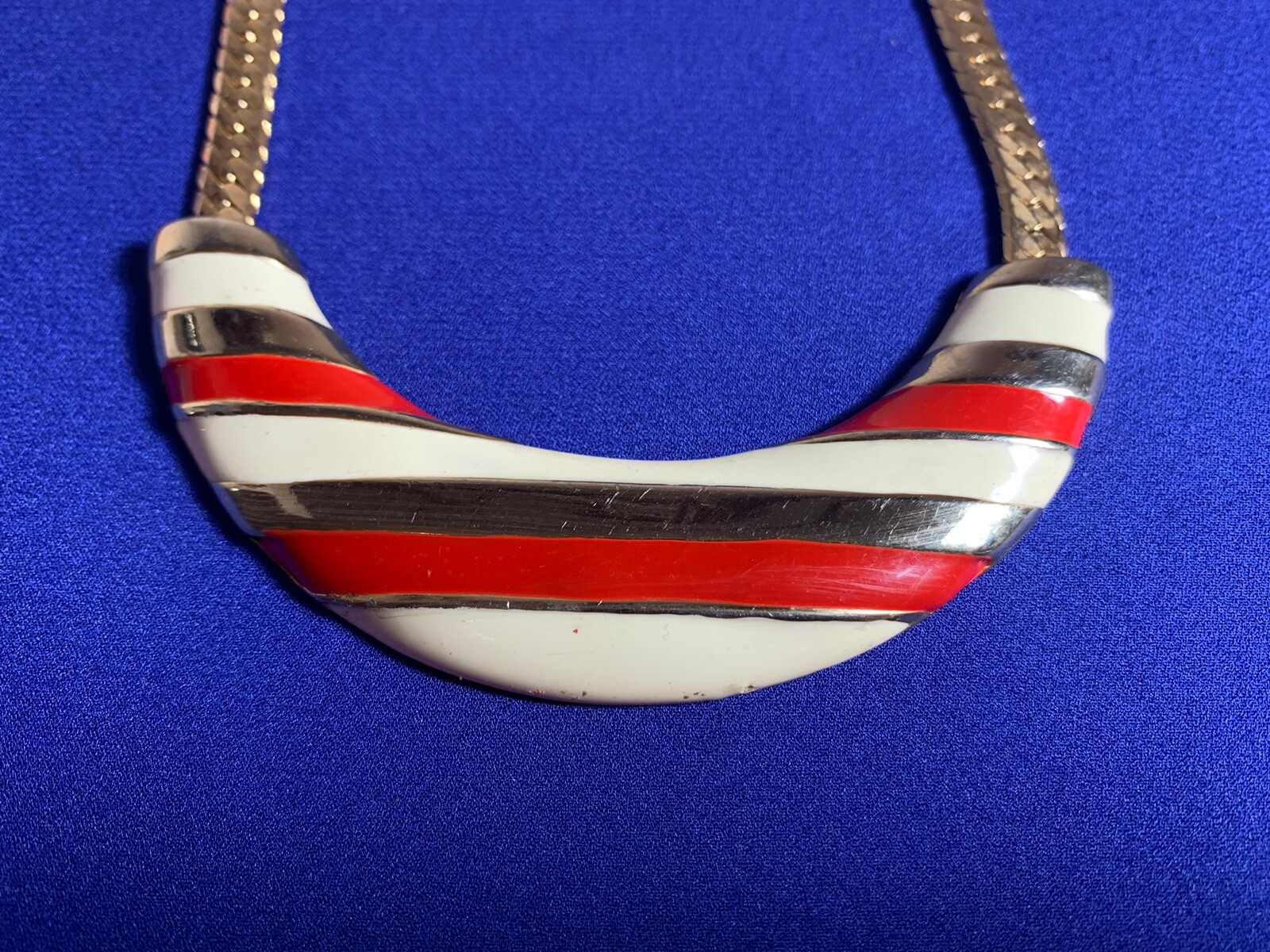 VTG ART DECO ENAMEL RED IVORY GOLD NECKLACE CHOCKER
