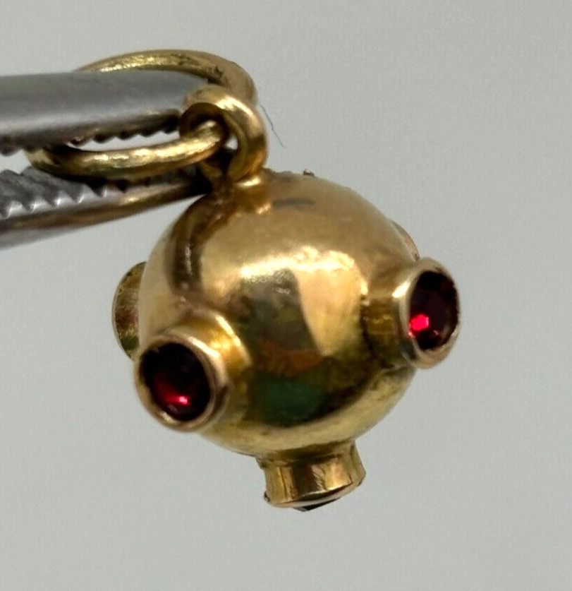 Vtg 18K GOLD Red Ruby Gemstone SPUTNIK Necklace PENDANT Bracelet CHARM