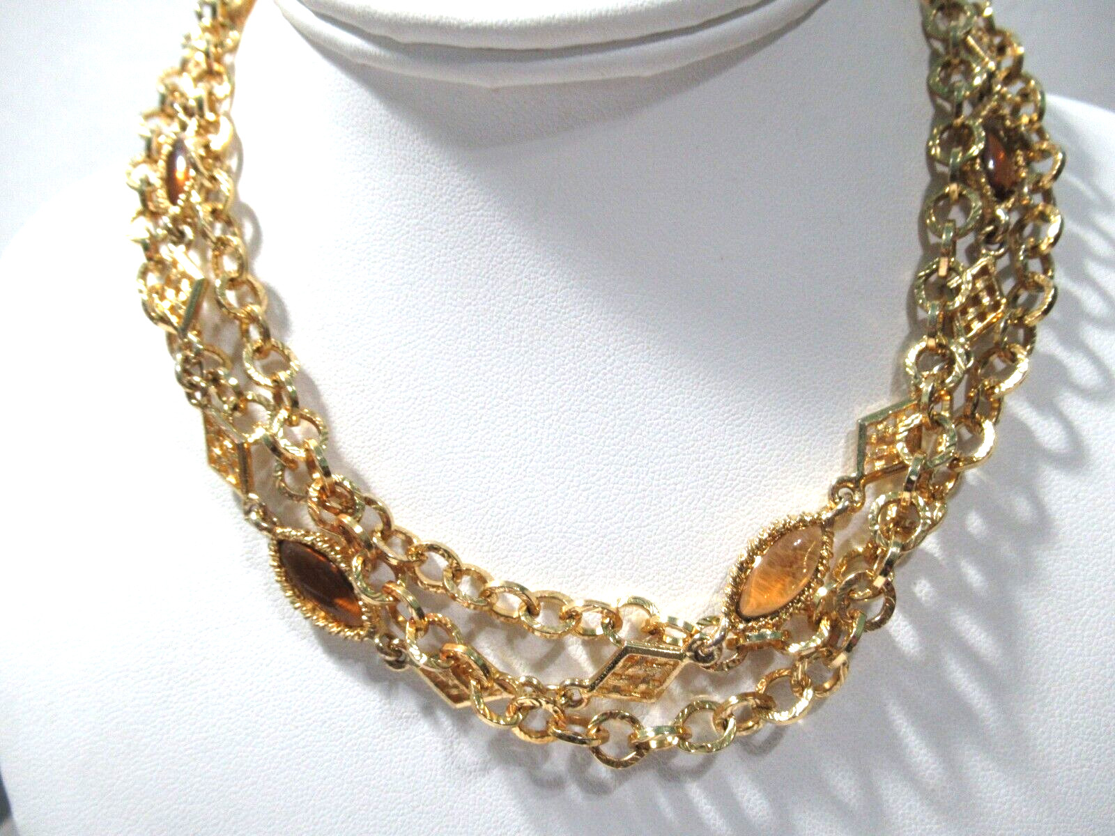 Vintage Necklace Gold Tone Chain with Yellow and Brown Accents