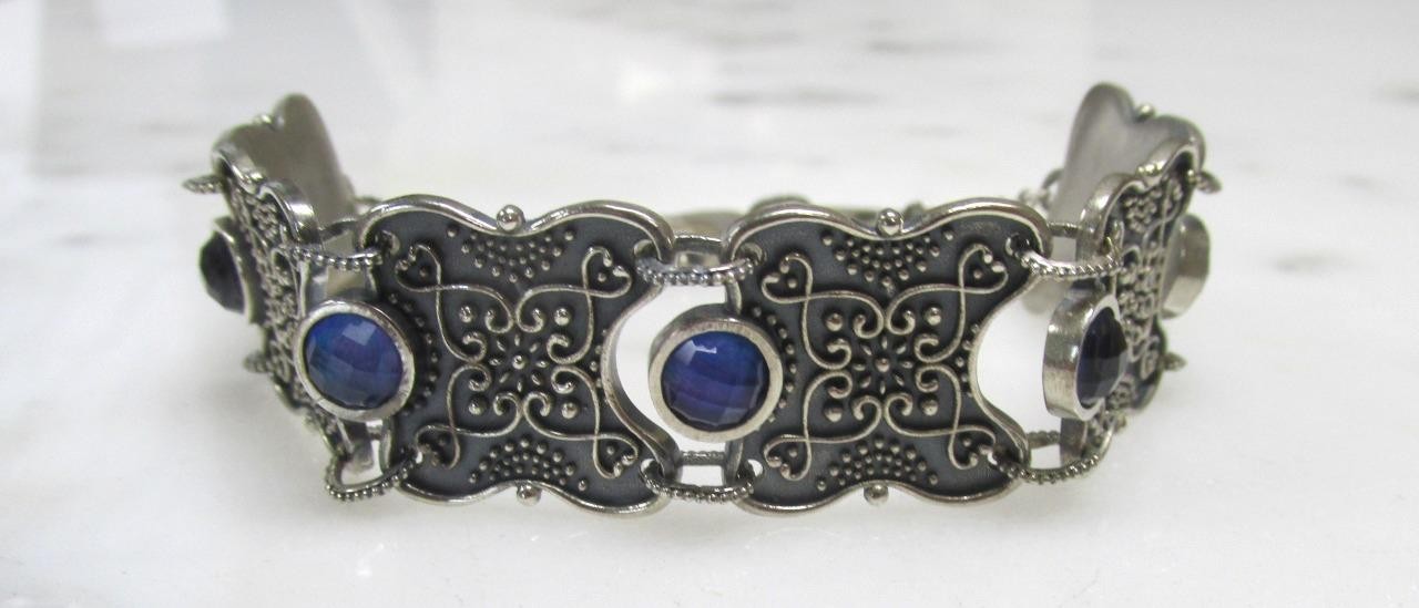 Ail Aluma Morocco Sterling Silver Bracelet w/ Blue Faceted Stones 27.3g ~ 3-D431