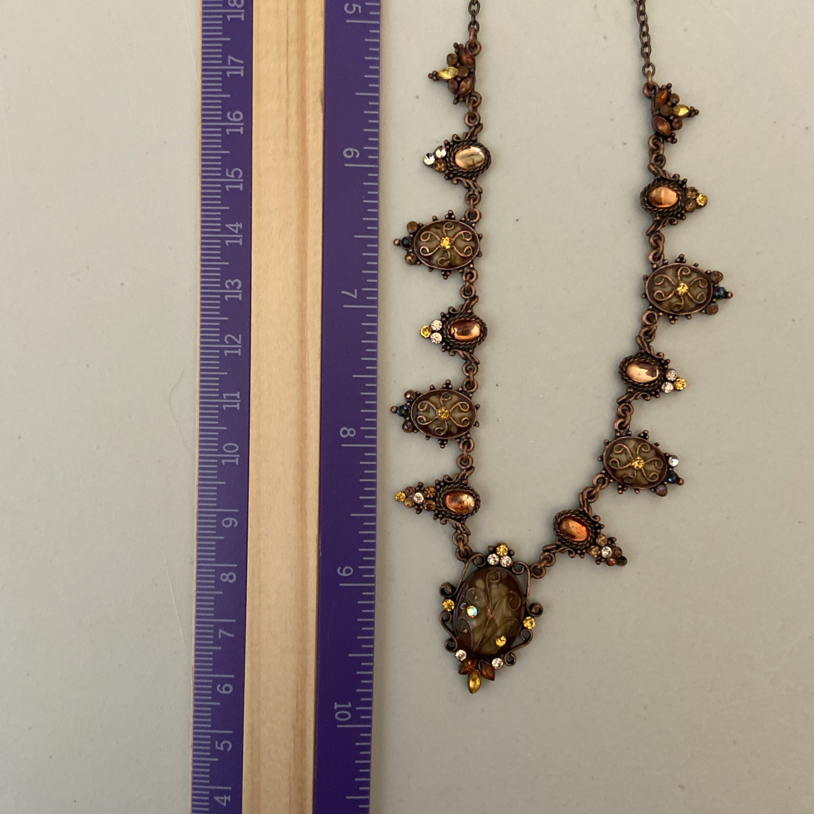 Copper Toned Vintage Necklace topaz colored stones