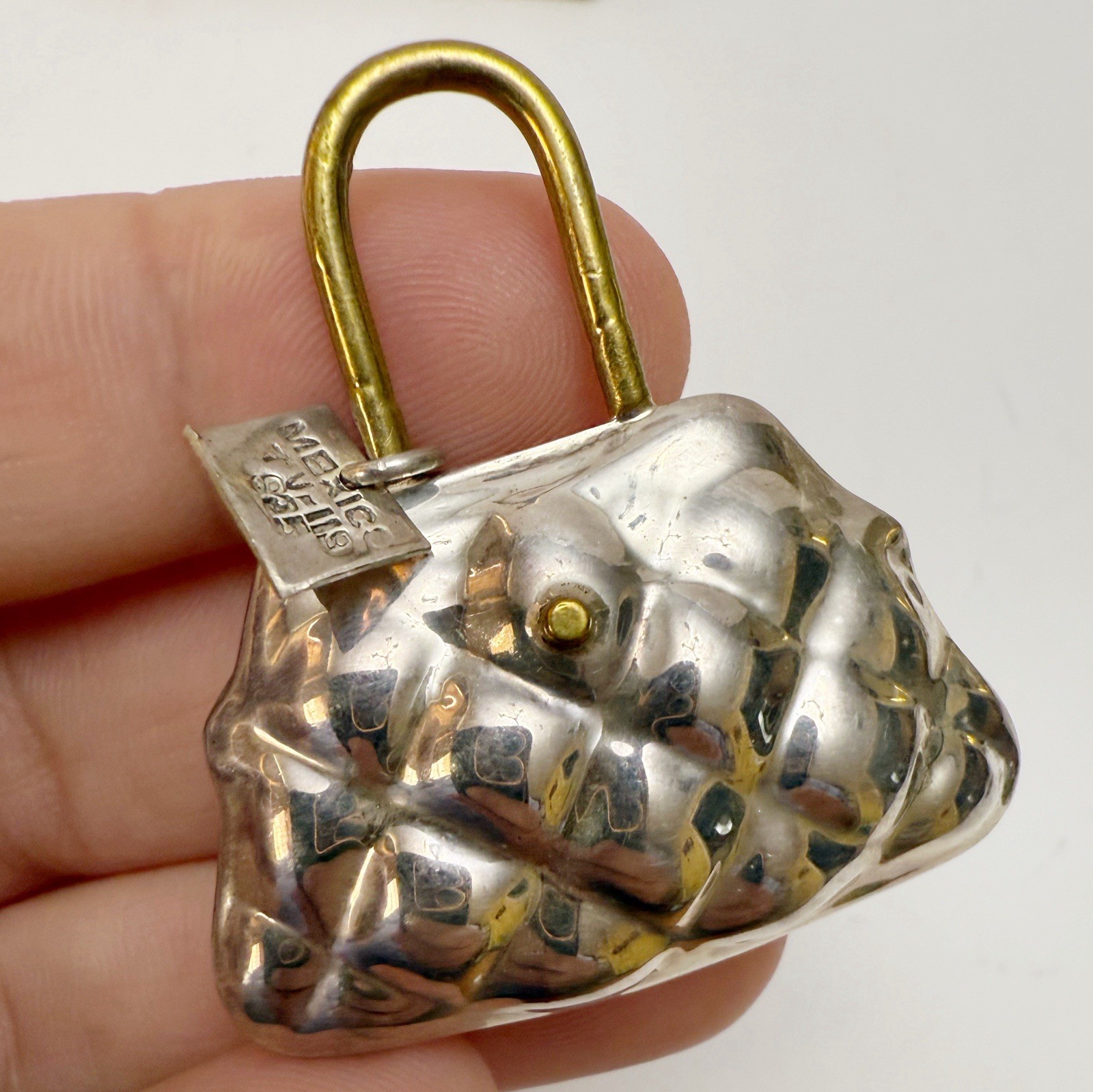 Vintage Large Quilted Purse Handbag Sterling Silver 925 Pendant Charm Mexico