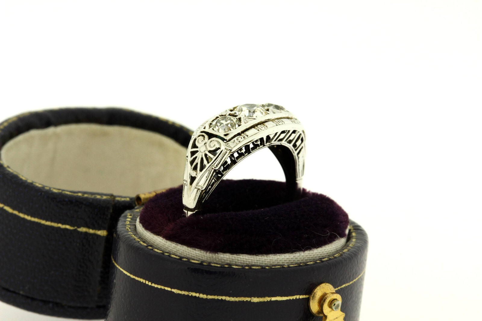 Art Deco 1 CTW White Round Cut Simulated Diamond Antique Style 925 Silver Ring