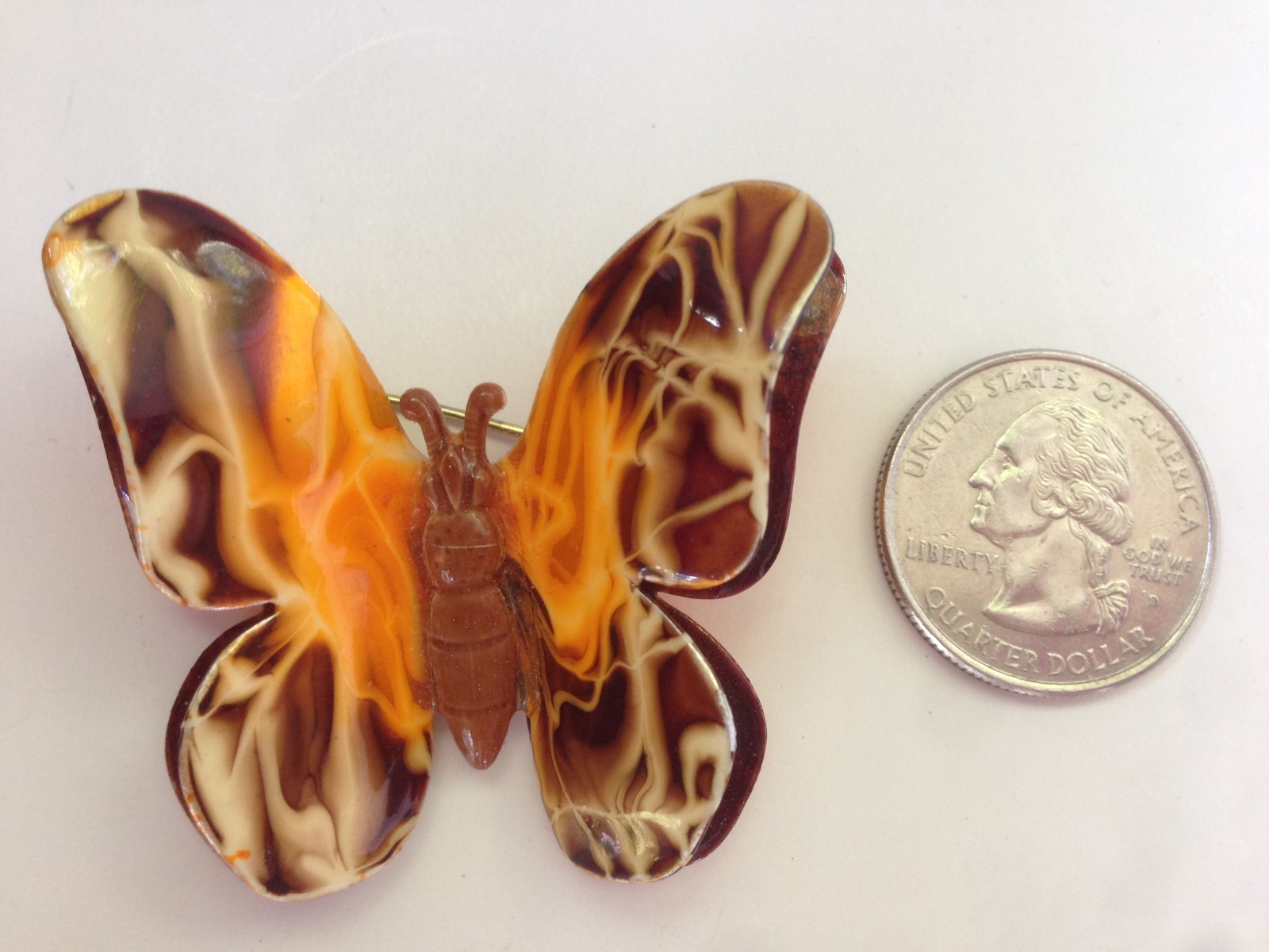 VINTAGE JEWELRY WESTERN GERMANY brown fall colors ENAMEL BUTTERFLY BROOCH PIN