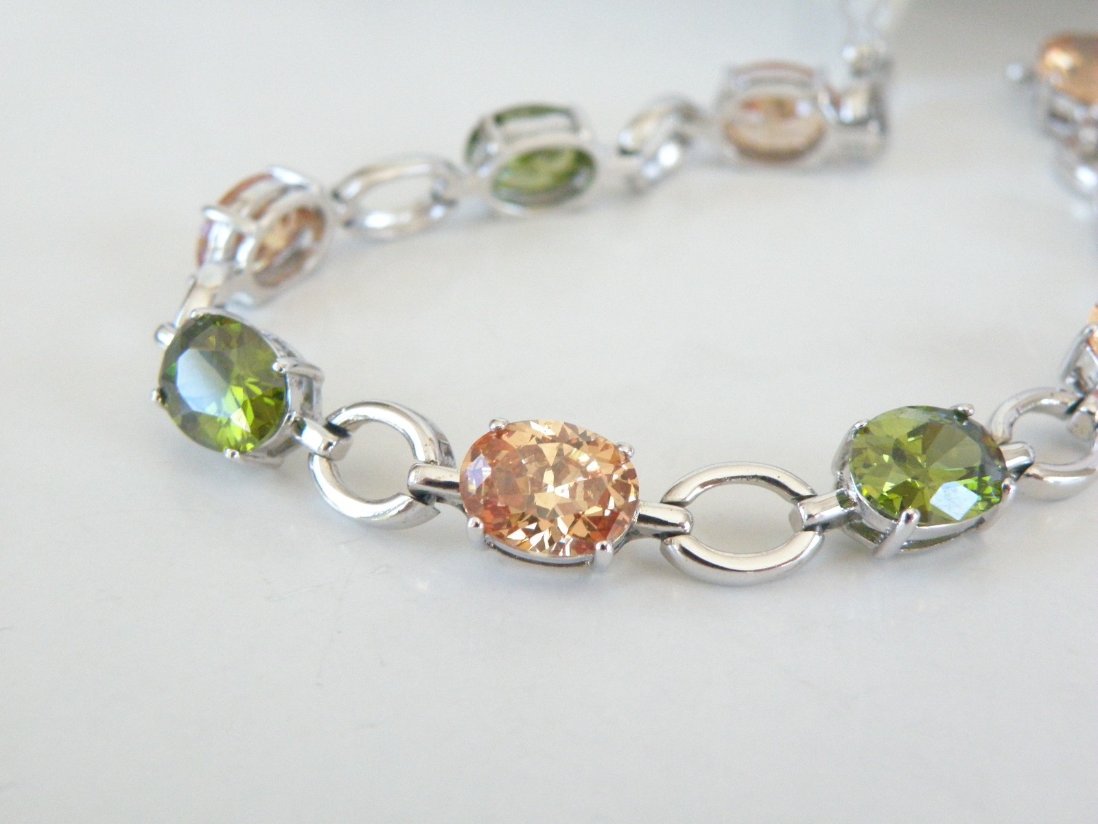 Vintage Sterling Silver 925 Gemstone Tennis Station Link Bracelet 7.5″