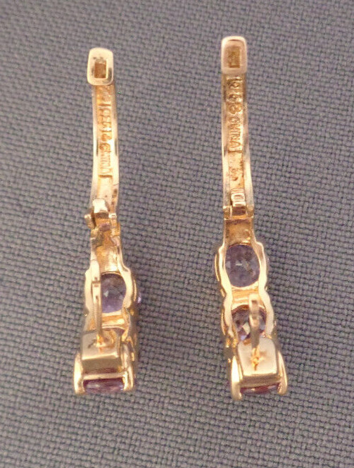 Gemstone Earrings Sterling Silver Gold Wash Hoop Possible Purple Violet Sapphire