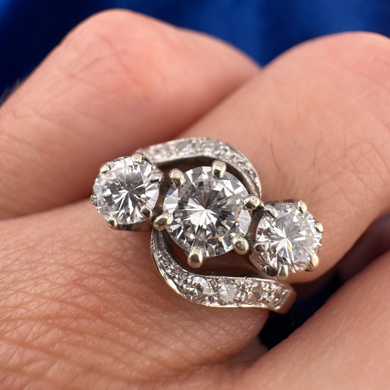 Vintage Mid-Century White Gold Diamond Ring 1.17ctw Round Brilliant Size 4.5