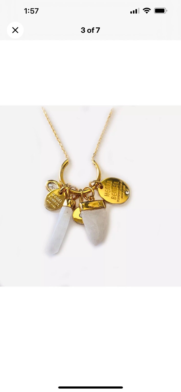 AUTH NEW Henri Bendel GOLD Shark’s Tooth CZ Crystal Charm wtag and Dust Bag RARE