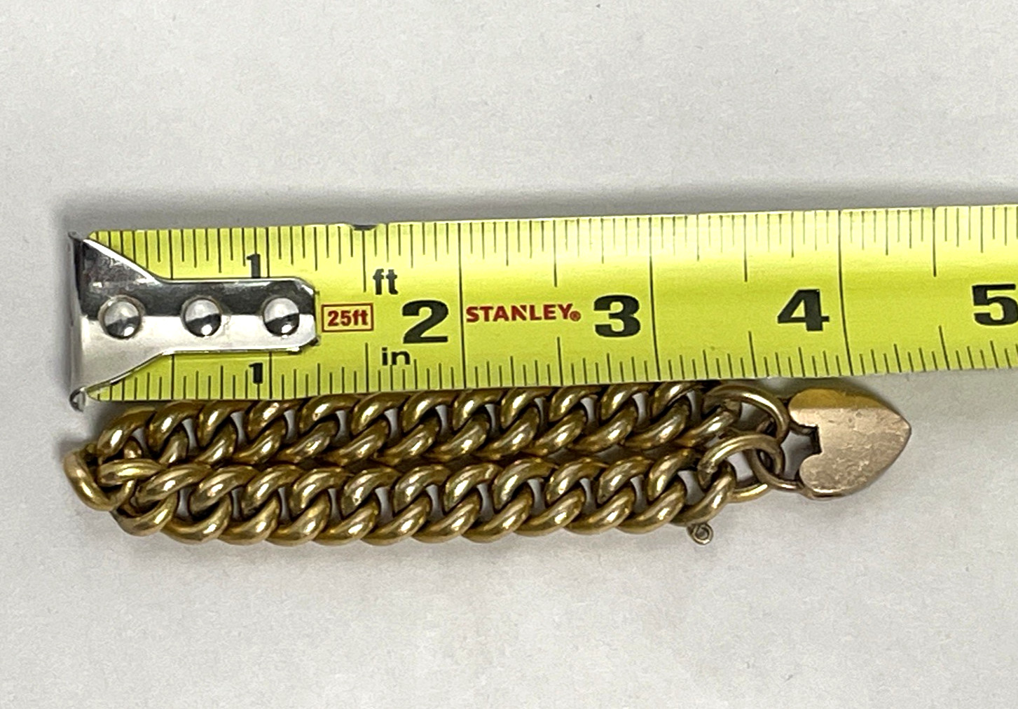 Heavy 34g Antique Victorian T*H Gold Filled Curb Link Bracelet Heart Padlock 7″