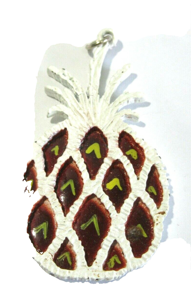 White Brown Green Enamel Pineapple Pendant Vintage