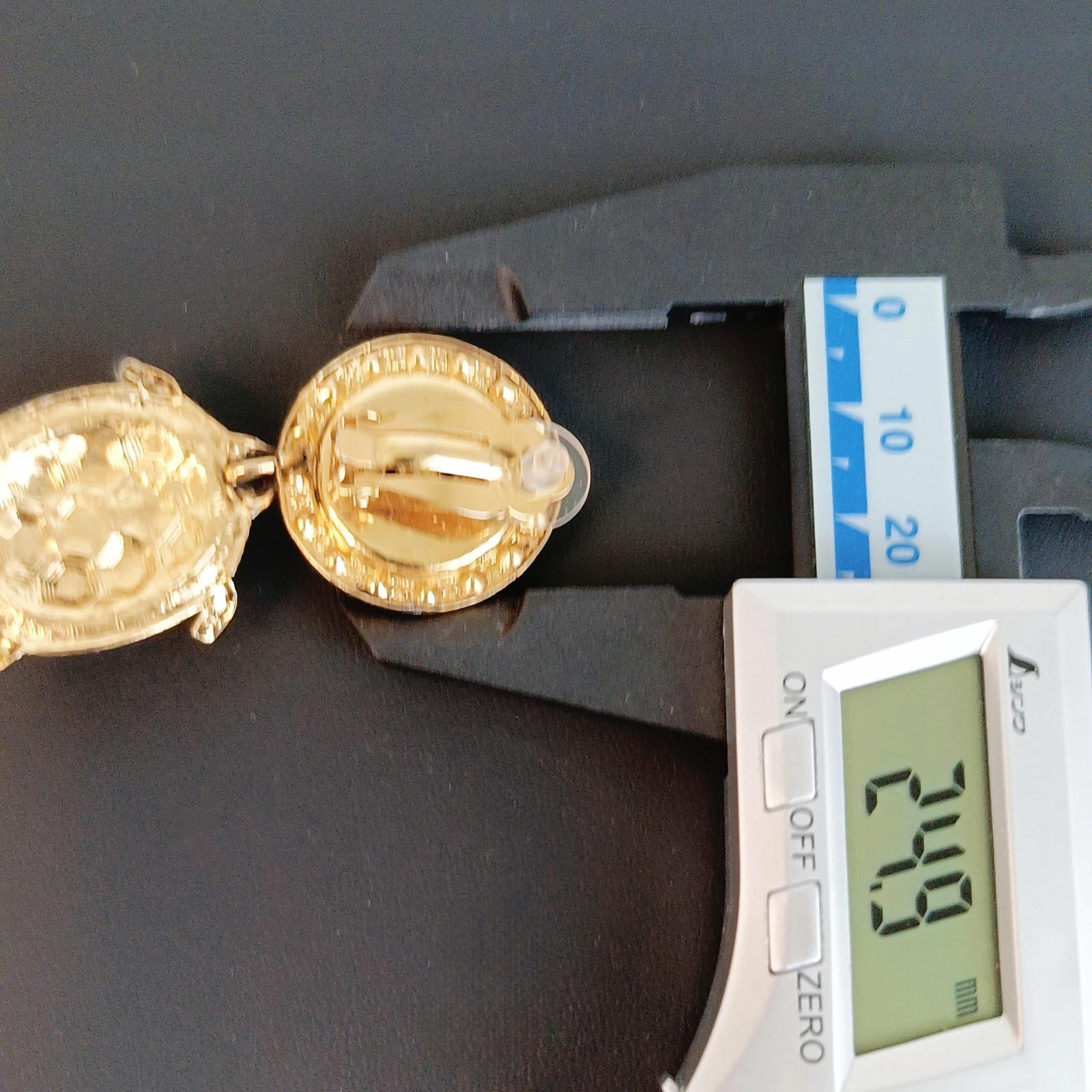 Vintage Zoe Coste Turtle Earrings France Blue Glass Rhinestone Gold Tone