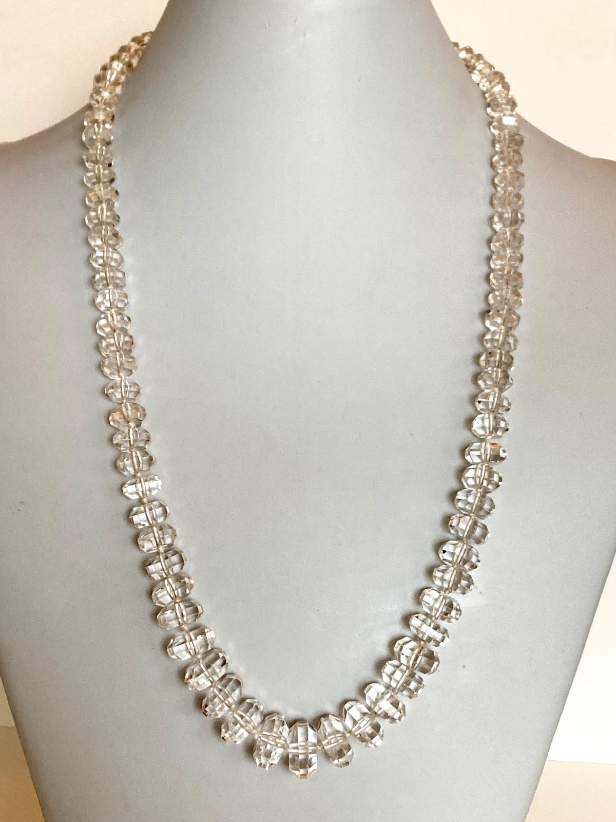 Art Deco Rock Crystal Graduated Hand Knotted 14k Diamond Clasp