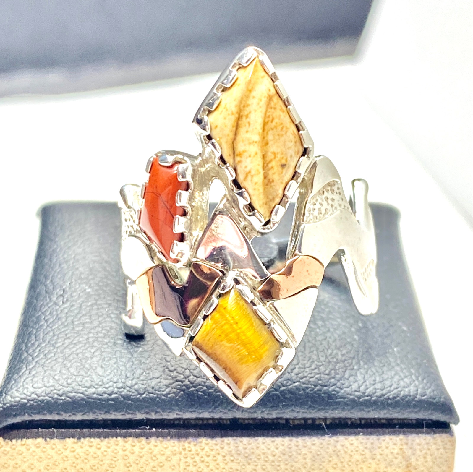 Vintage Sterling & Copper Carolyn Pollack Zig Zag Multi-Gemstone Ring Size 8.25