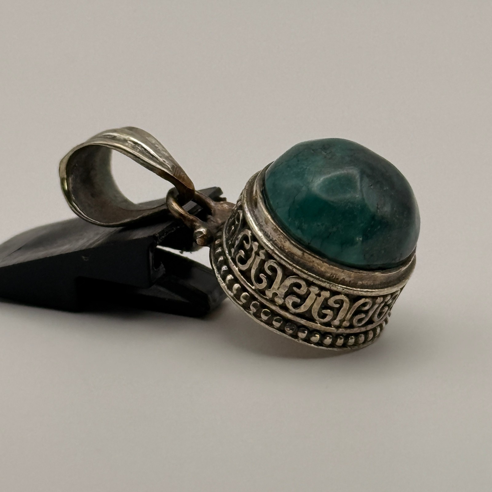 Ancient Victorian Pendant Silver Necklace Rare Amulet With Natural Stone