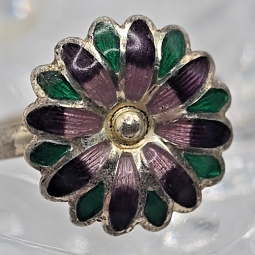 Vtg 1940s Mexico 980 Silver Enamel Flower Ring – Pre-Eagle Spratling Era – 6.5