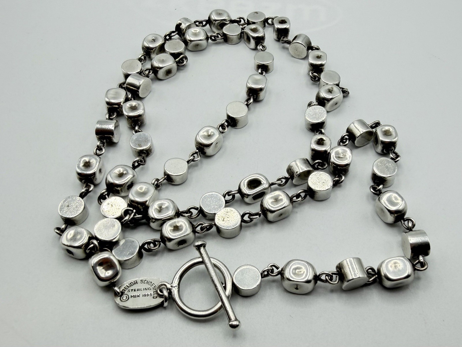 Vtg Brenda Schoenfeld 1995 Sterling Silver 925 MEX Designer Modernist Necklace