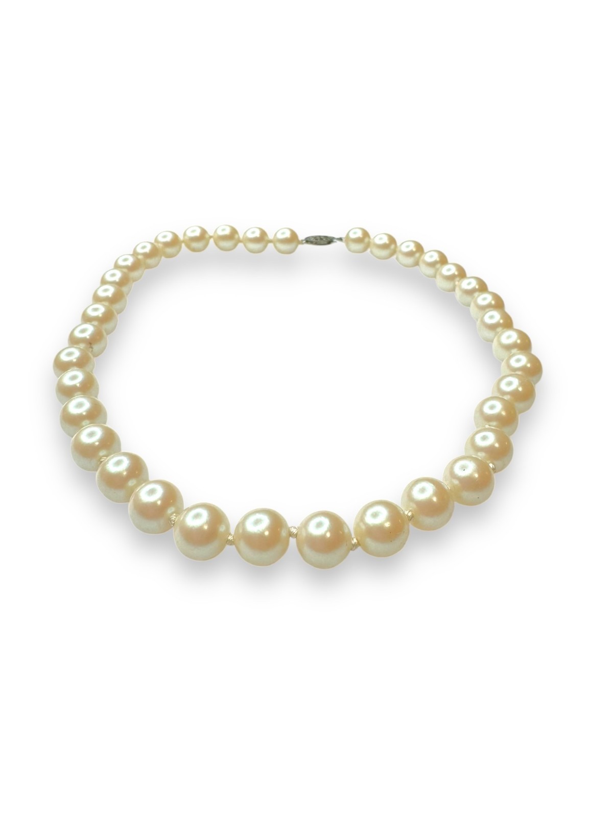 Faux Pearl Necklace Sterling Silver Fish Hook Clasp Vintage 16″