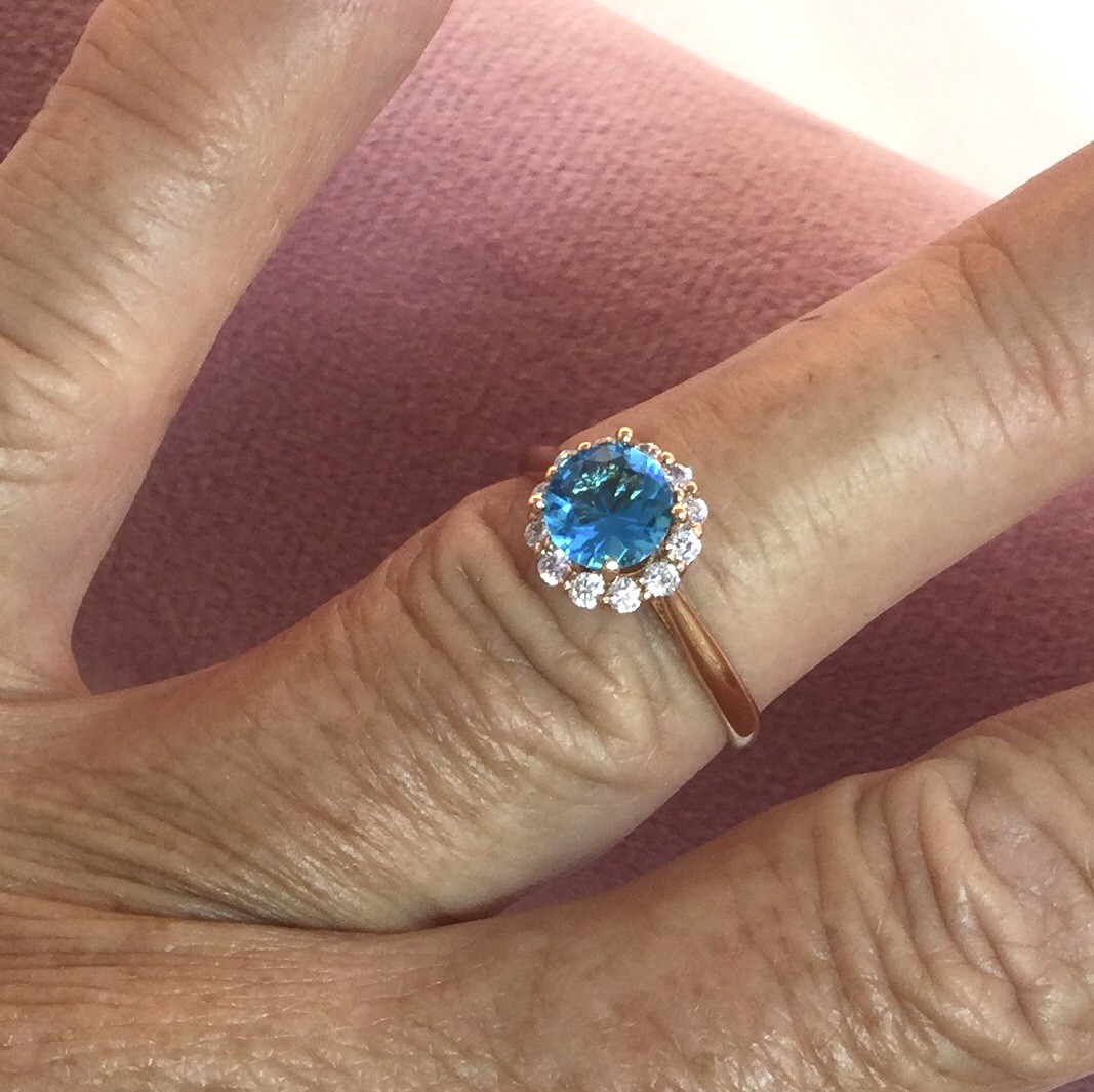 Vintage Jewellery Gold Ring Blue Topaz White Sapphires Antique Deco Jewelry P