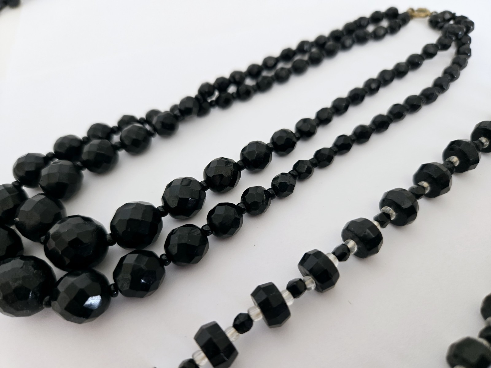 Lot of 9 Vintage Black Glass Faceted Beads Necklaces Different Styles & Sizes