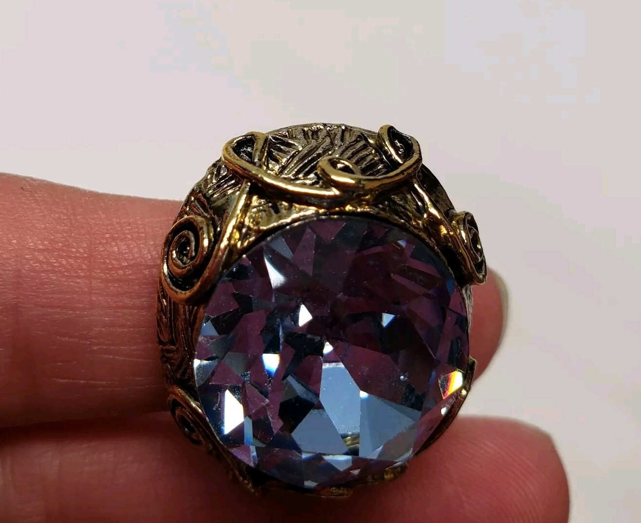 Vintage Light Blue Stone In Gold Like Setting.Clip On Earrings
