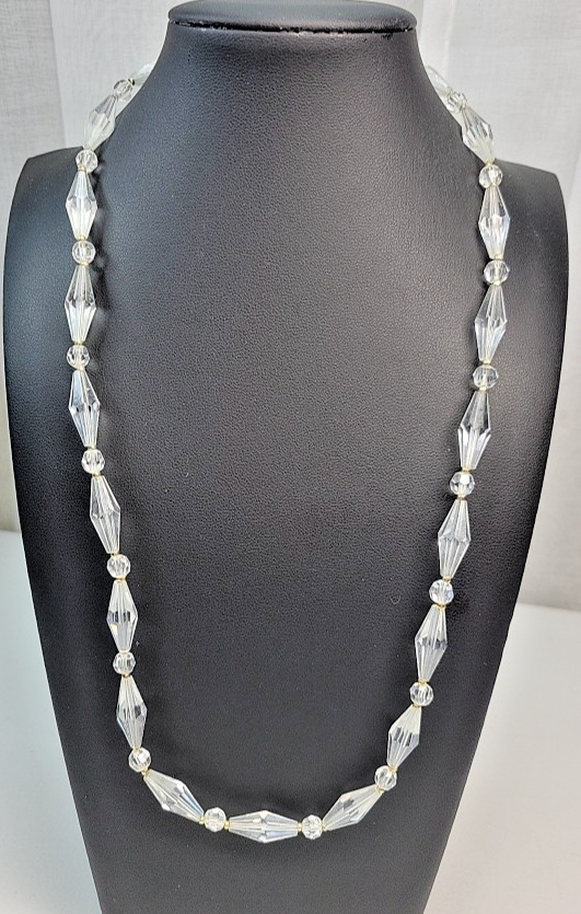 VTG Faceted Bicone & Round Crystal Beads Gold Tone Spacers Necklace 21″ Pat-P
