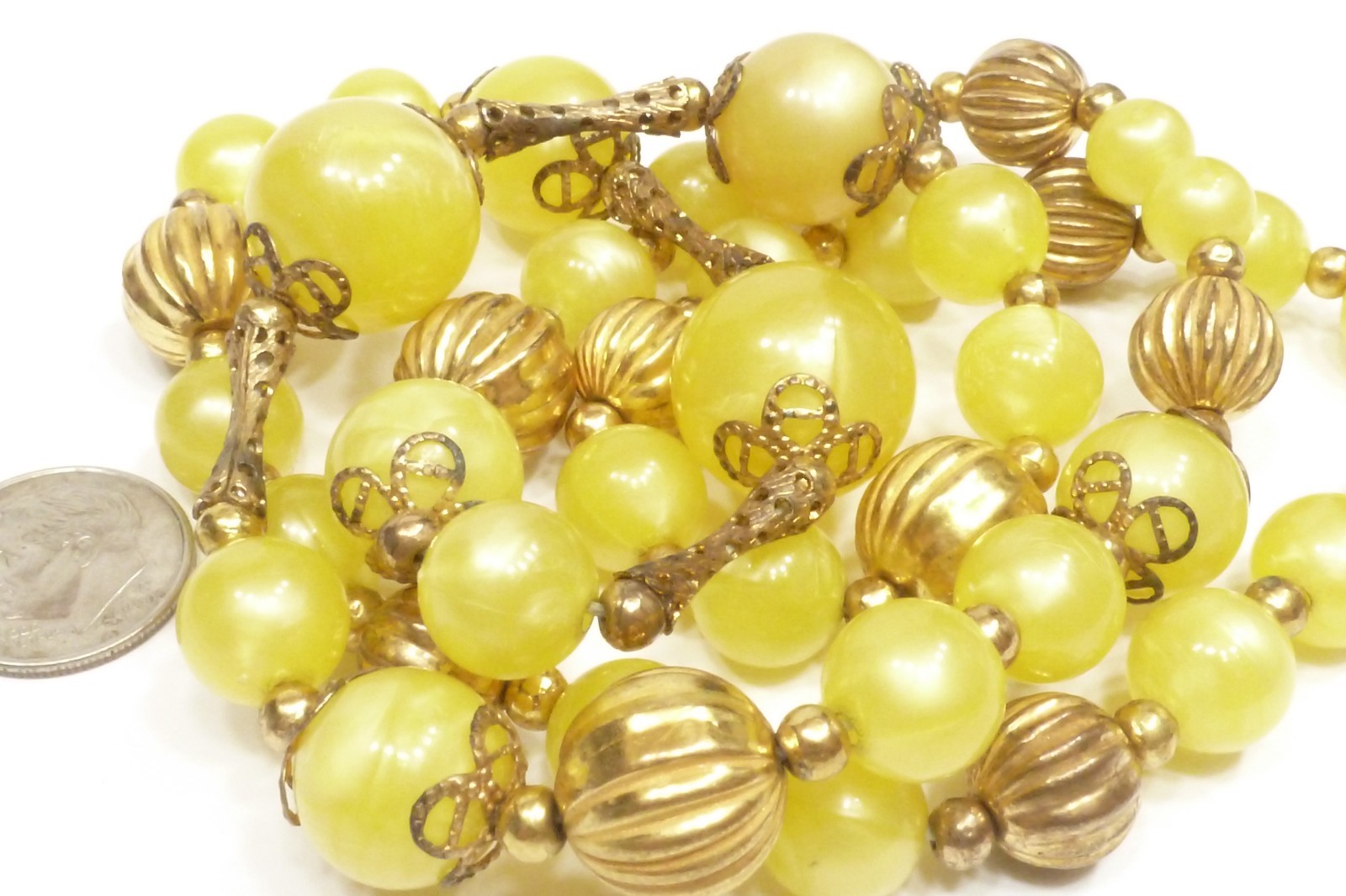 A53) Vintage Gold-tone and Lemon Drop Beaded Necklace