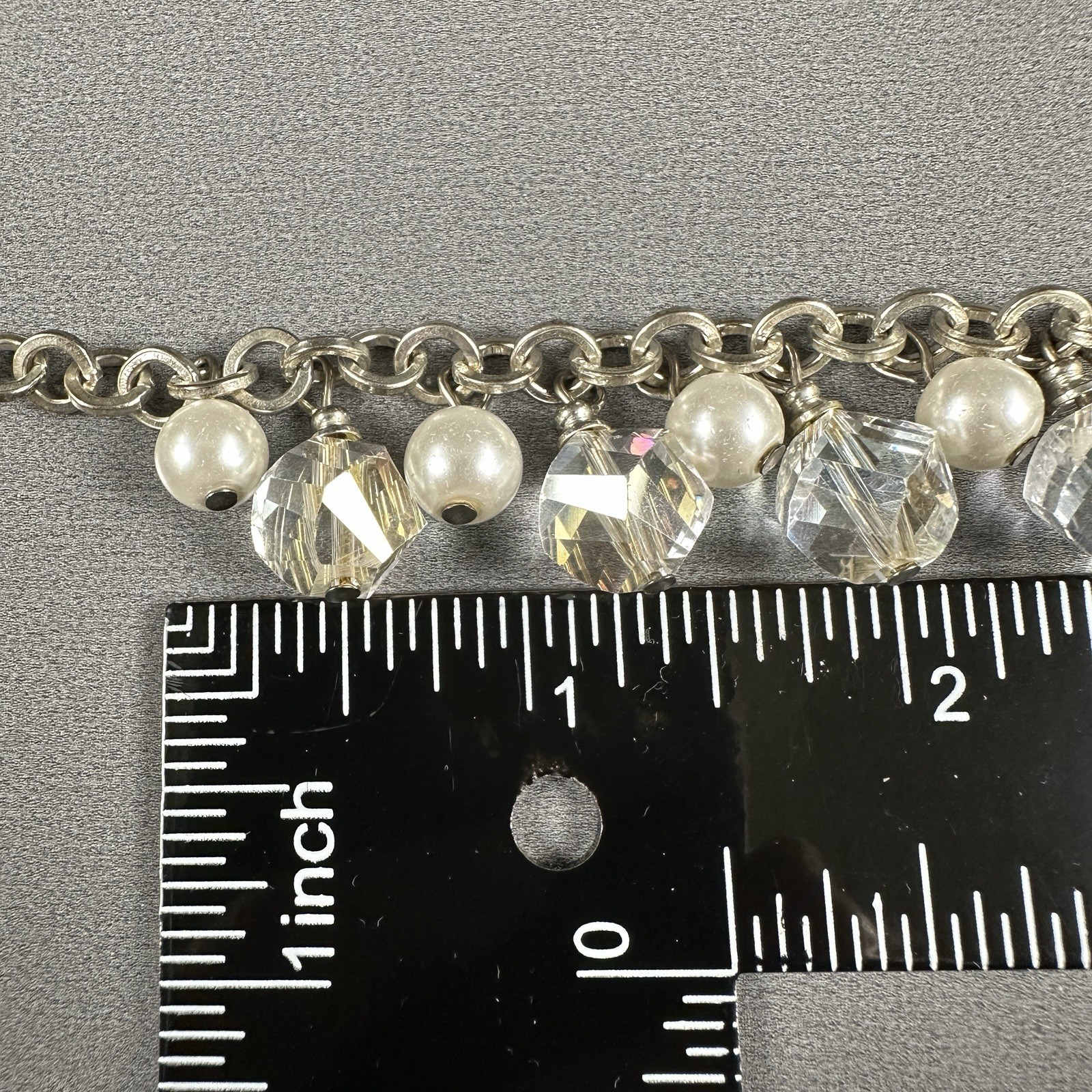 Vintage Faceted Bead Necklace Silver Tone Acrylic Dangle 16-18″ Charm