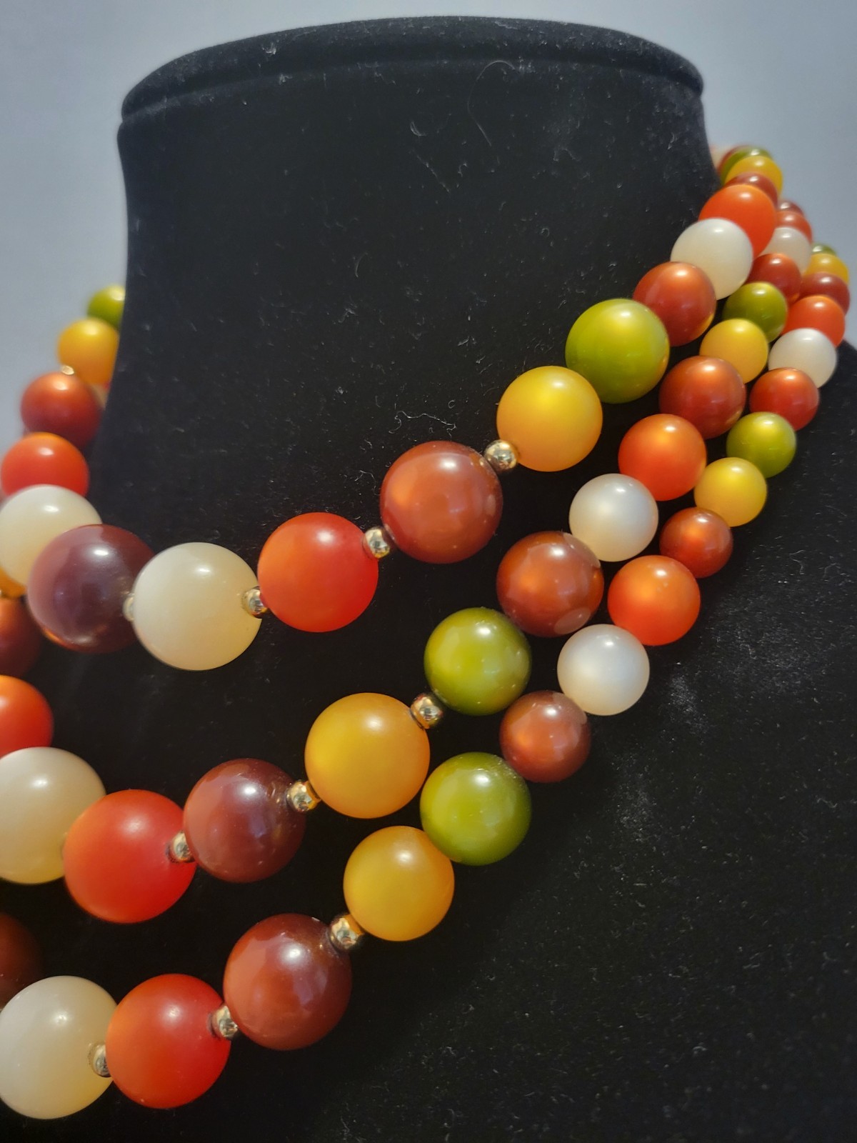 Gorgeous Coro 3 Strand Beaded Choker Necklace Runway Vintage Fall Colors