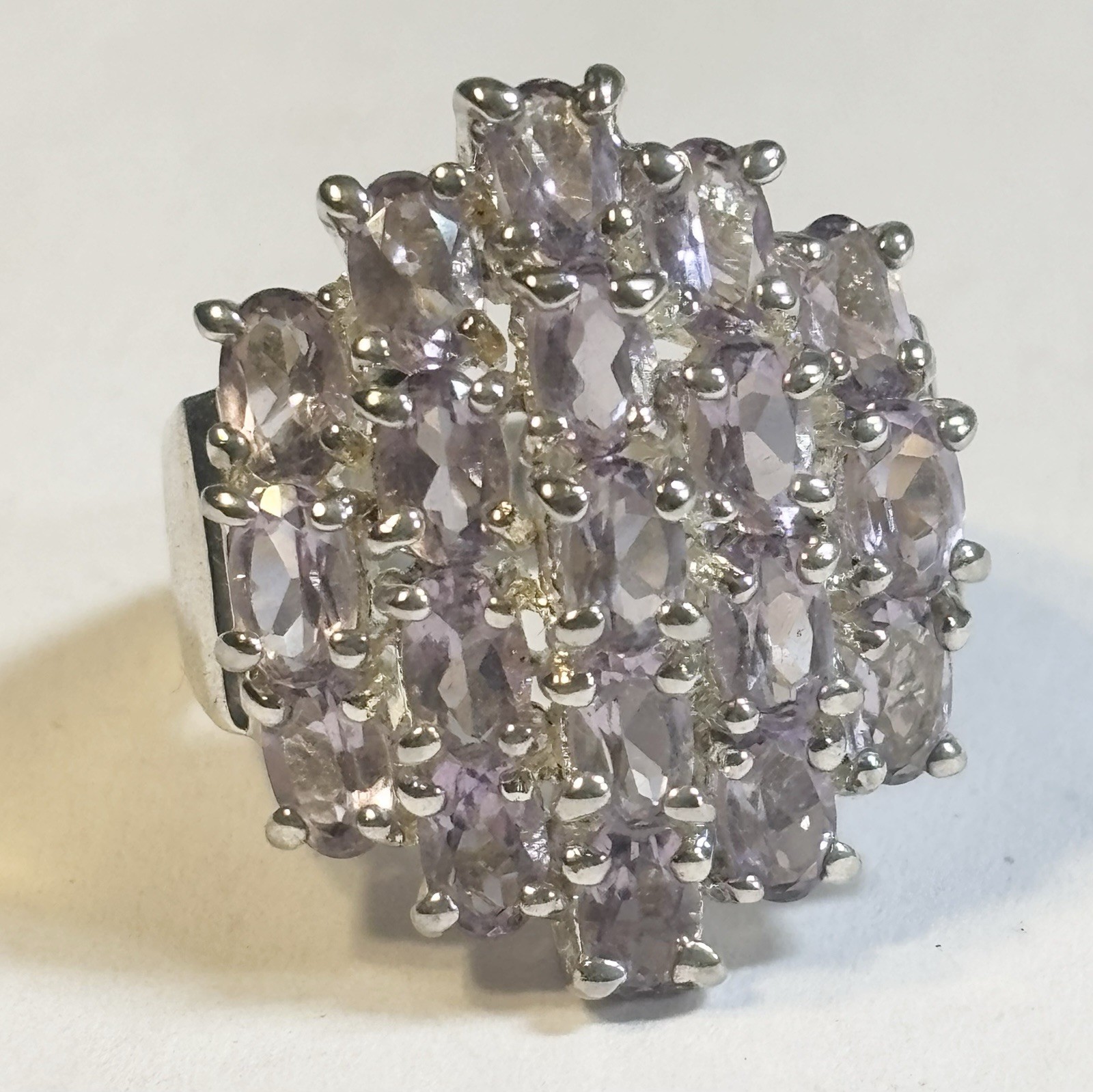 Vintage 925 Sterling Silver CZ Cluster Ring Size 5 1/4 20mm Center