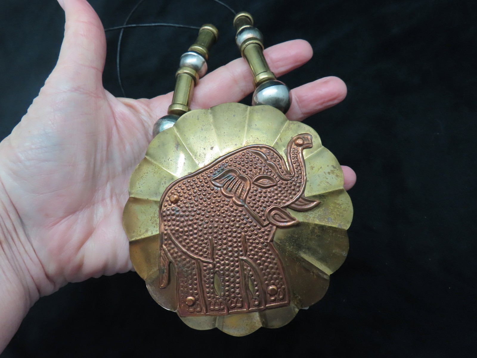 Vintage 1980’s Oversize Brass Elephant Statement Necklace