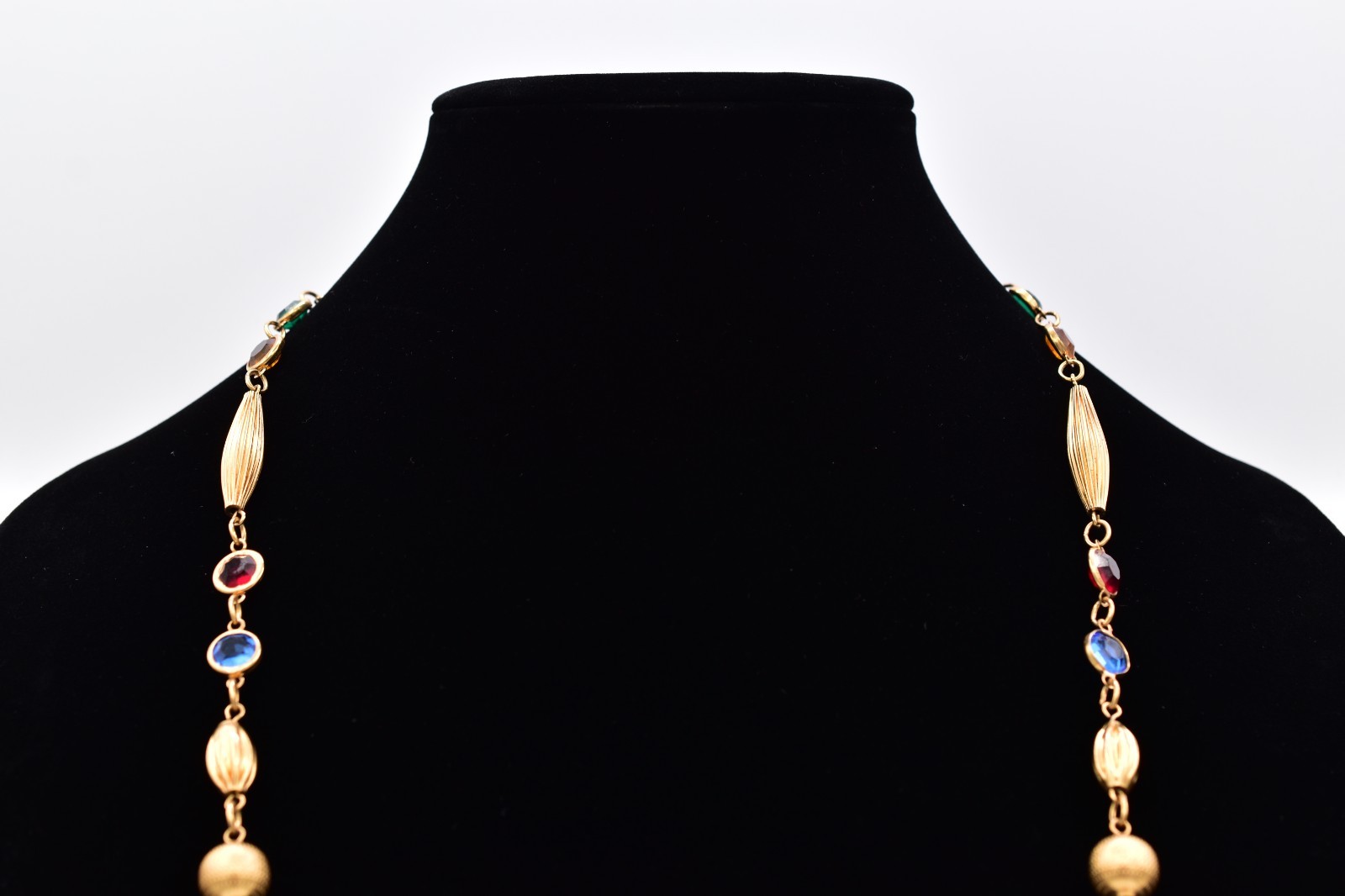 Vintage Austrian Crystal USA Necklace Gold Multicolor Open Bezel Station BinG