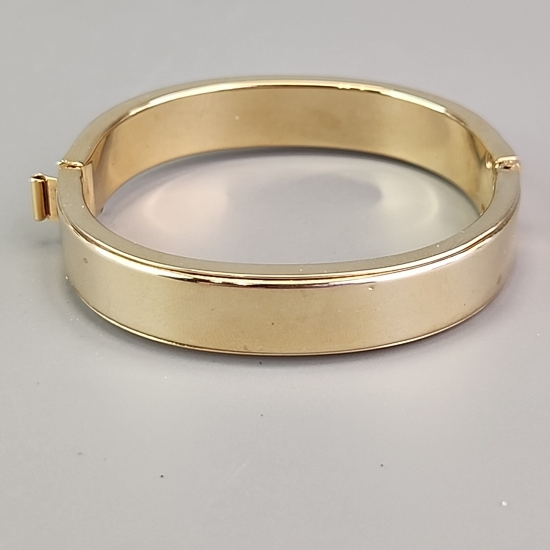 Vintage Bangle Bracelet Hinged 1cm Gold Tone Glossy Hollow 6.25″