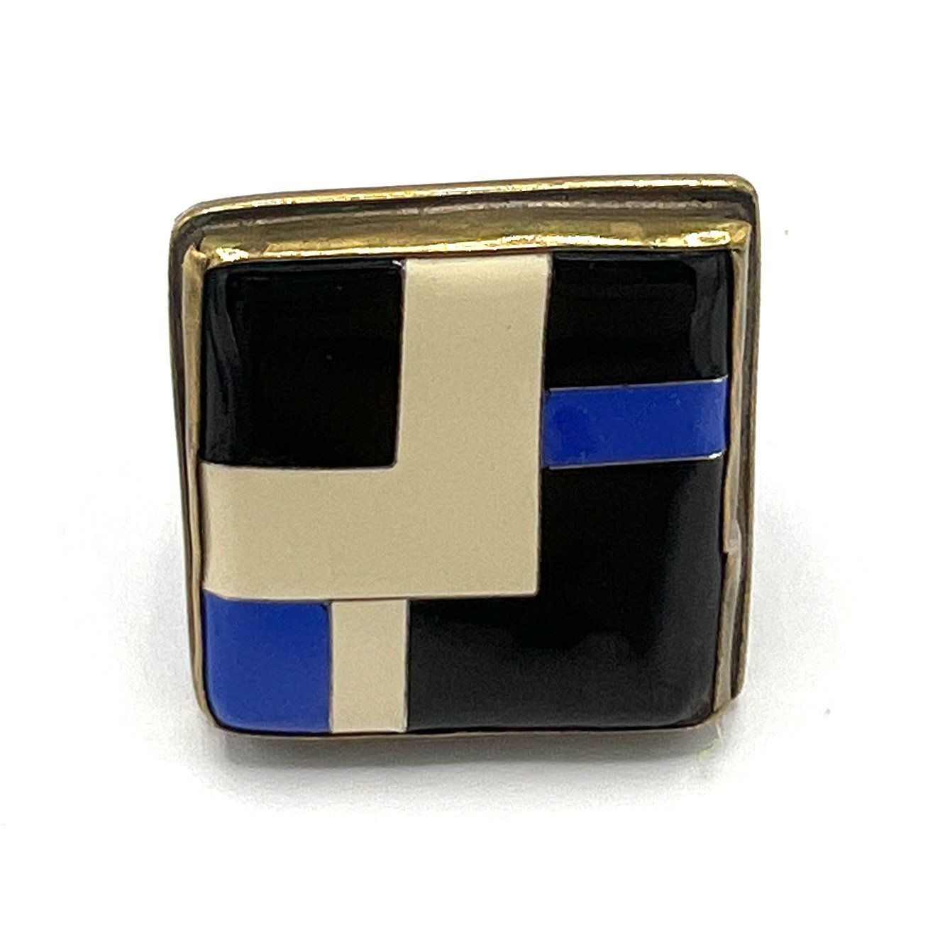 Modernist Geometric Resin Ring Black Enamel Metal Frame