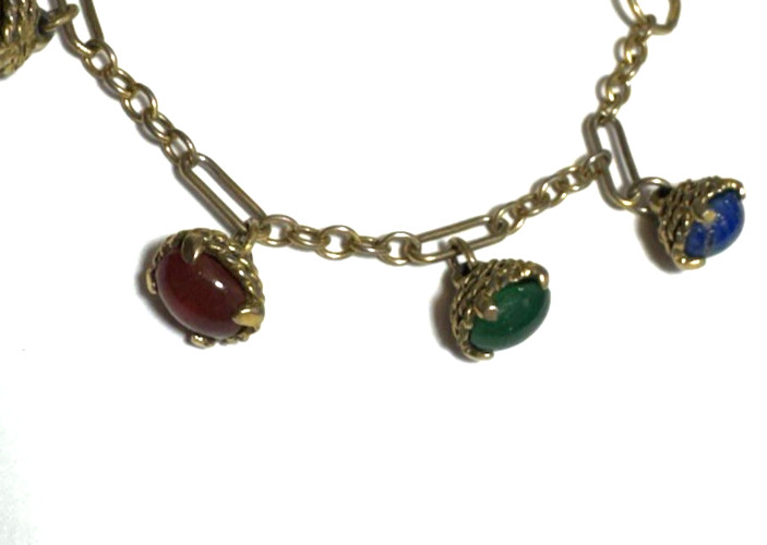 Vintage Jewelry Bracelet Gold Dainty Chain Dangle Ornate Dangle Revival Glass 2