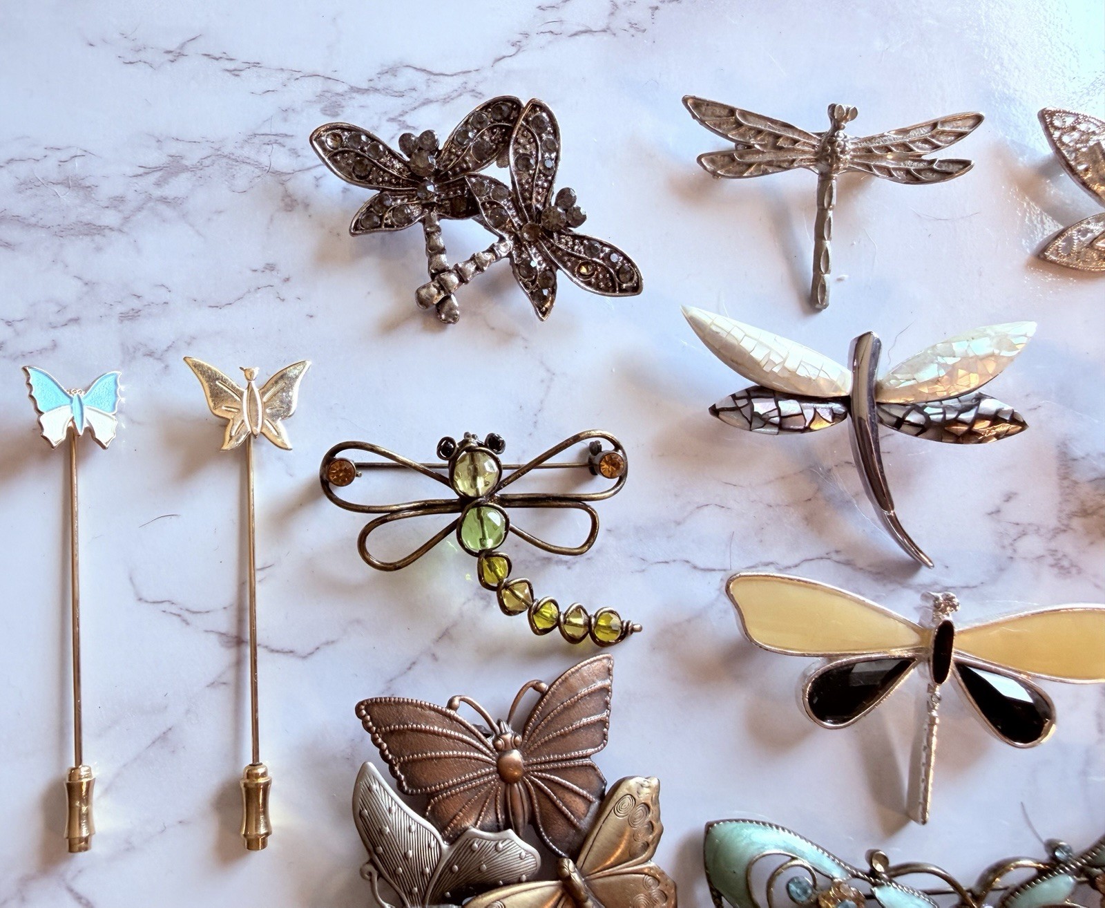 Huge Vintage Mod Butterfly Jewelry Brooch Lot Rhinestone Enamel Signed Unsigned