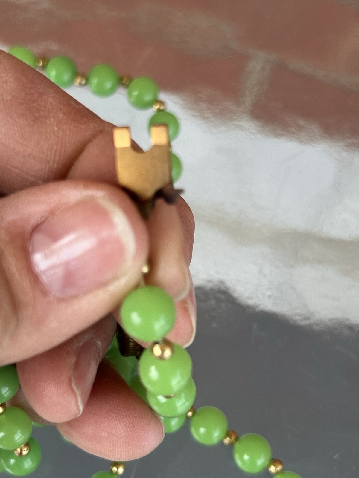 MCM Lime Green & Gold Bead Necklace with Matching Clip On Earrings Vintage Set