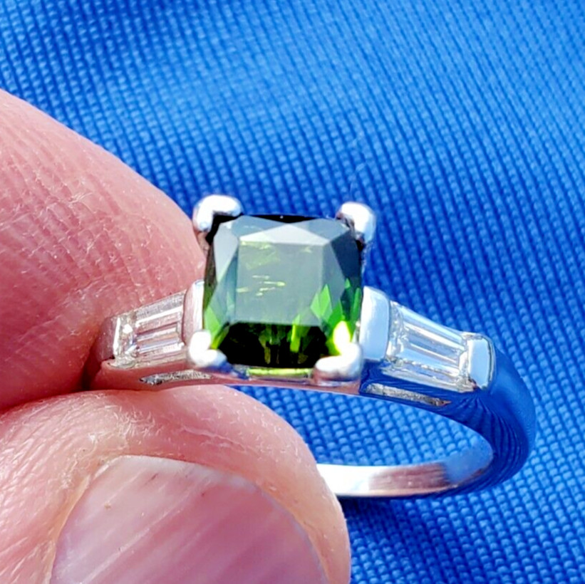 EARTH MINED TOURMALINE DIAMOND Deco Engagement Ring ORIGINAL PLATINUM Solitaire